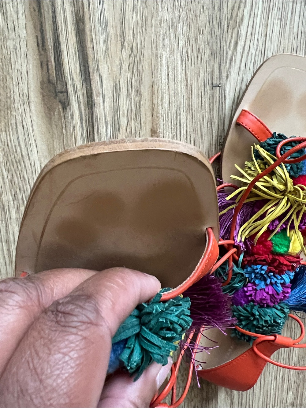 Zara Orange Pom-Pom Lace-Up Sandals Size 41 or 10 (US) - Picture 7 of 8